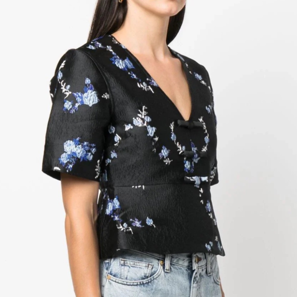 Ganni Jacquard Black Floral Top
